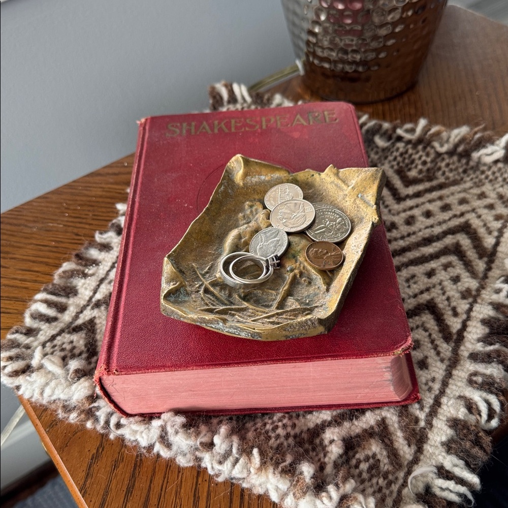 Vintage Brass Cupid with Stork Trinket Tray Art Nouveau Style - Picture 8 of 8